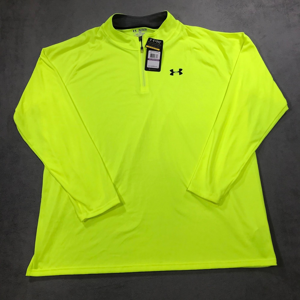 Under Armour Pullover Mens 2XL Neon Yellow New HeatGear 1/4 Zip Loose